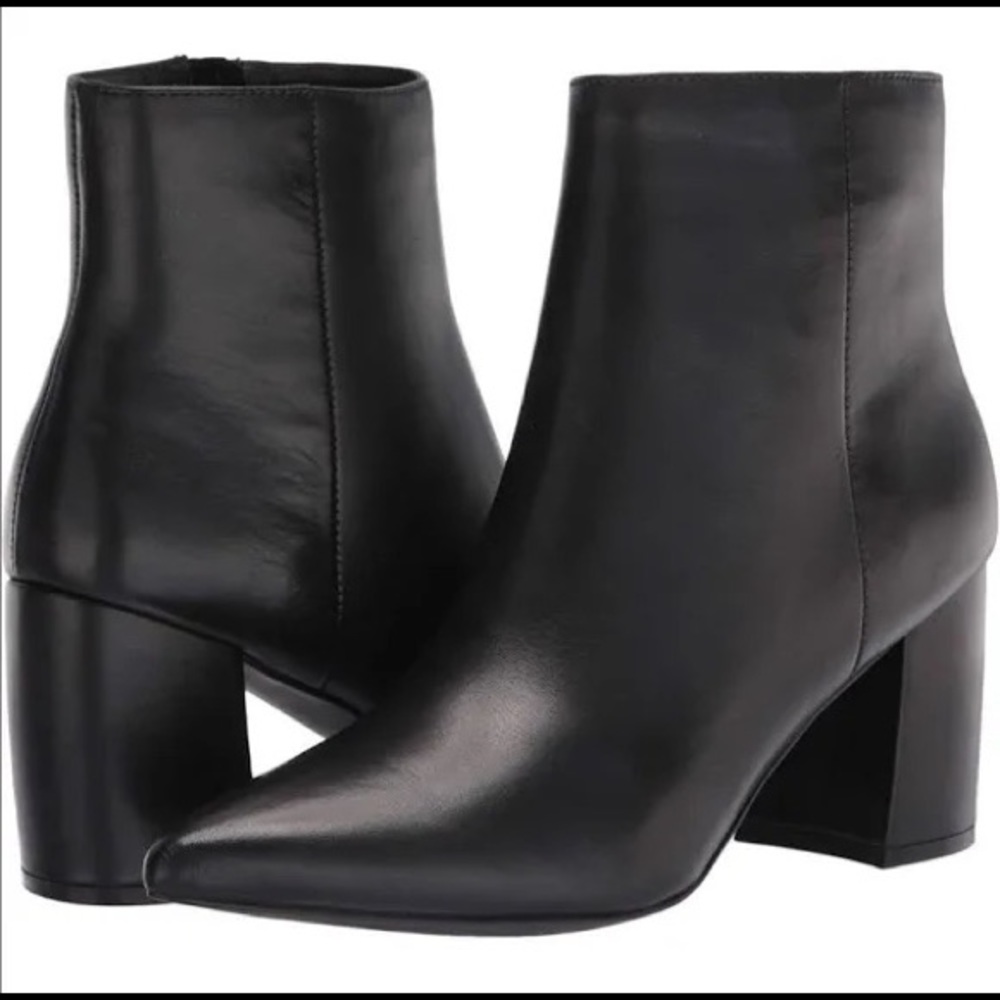 Steve Madden NADALIE Block Heel Pointed Booties BLACK LEATHER